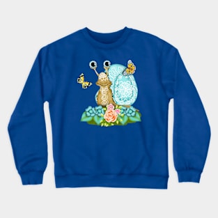 funny smiling snail among flowers and butterflies Crewneck Sweatshirt